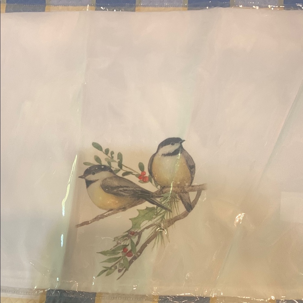 28” Holiday Chickadee Tea Towel Holly Design